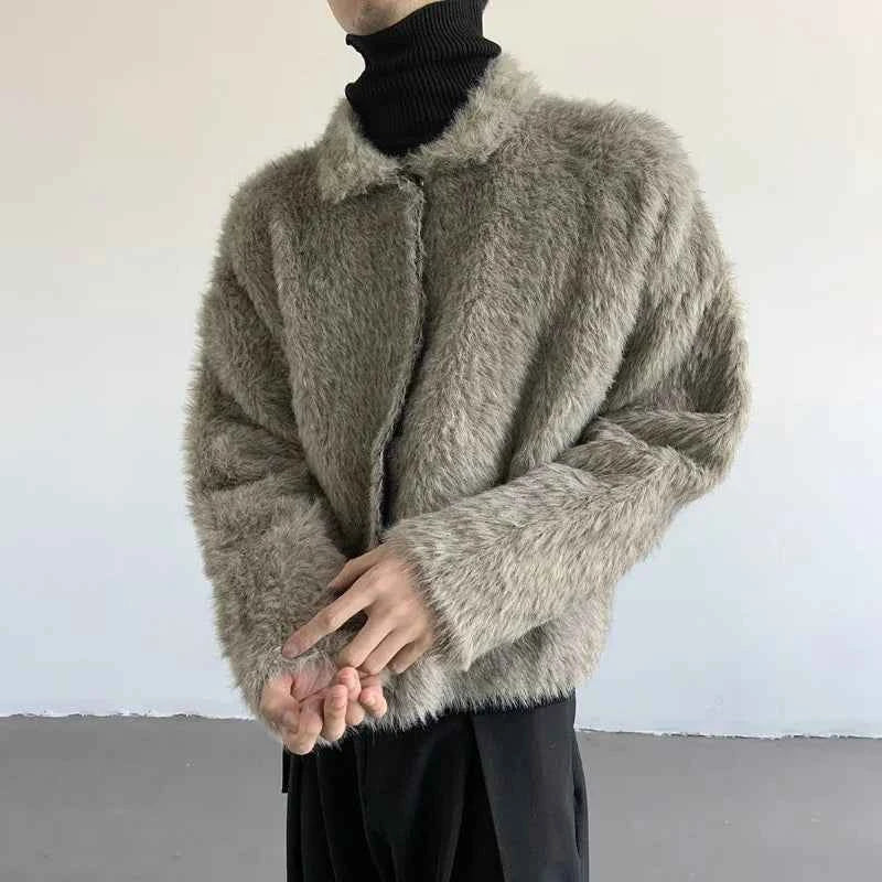Plush Knitted Lapel Cool Versatile Furr Jacket