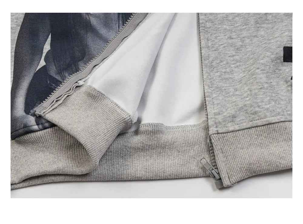 Versatile High Street Portrait Print Hooded Sweatshirt