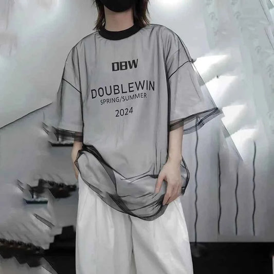 Investment Piece Mesh Design Short Sleeve T-Shirt