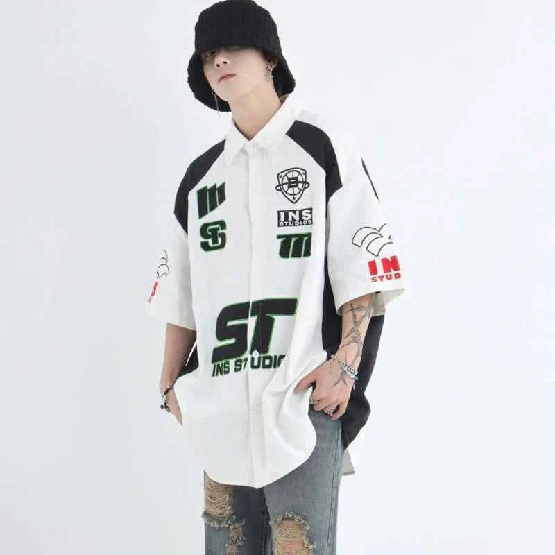 Men Retro American Style Racing Embroidered Shirt