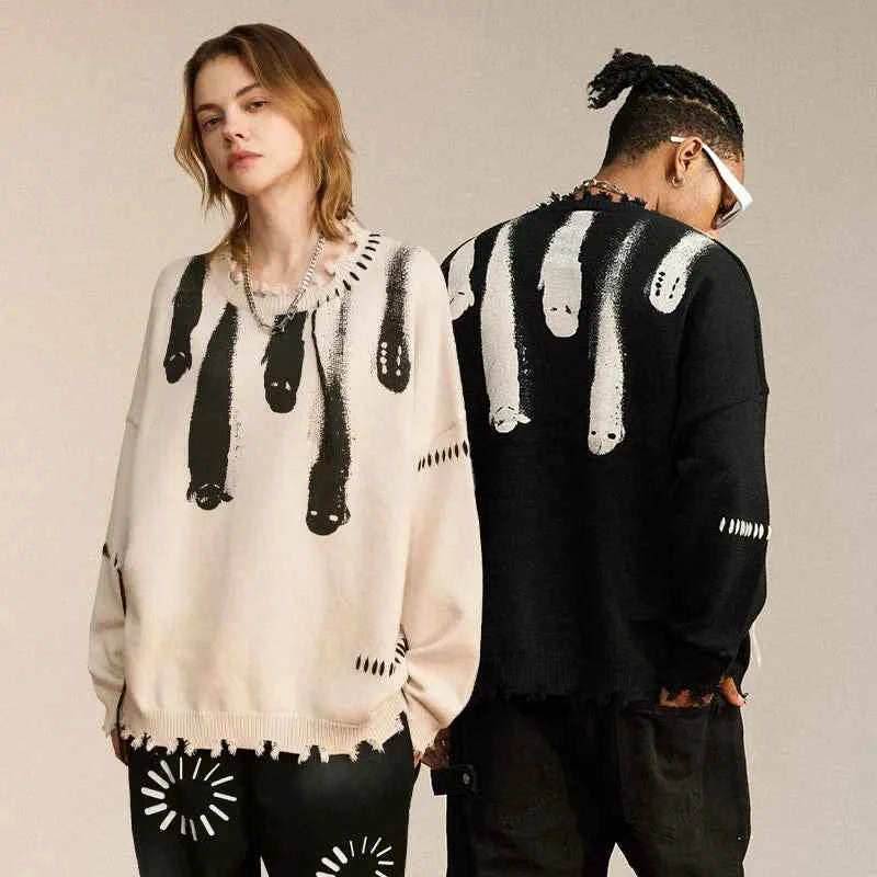 Tassel Design Personality Printed Sweater