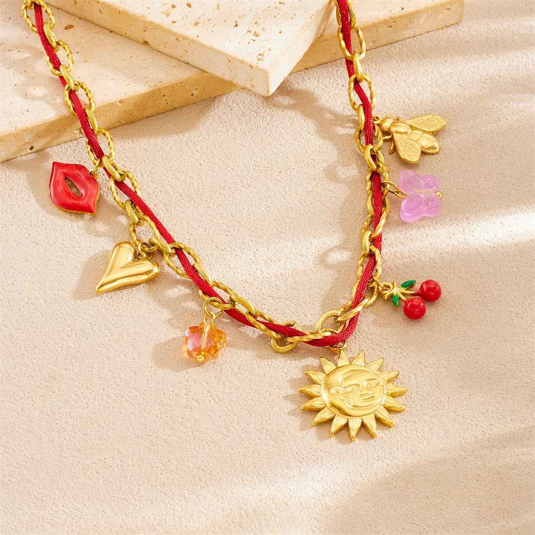 Golden Sun Heart Crystal Pendant Necklace