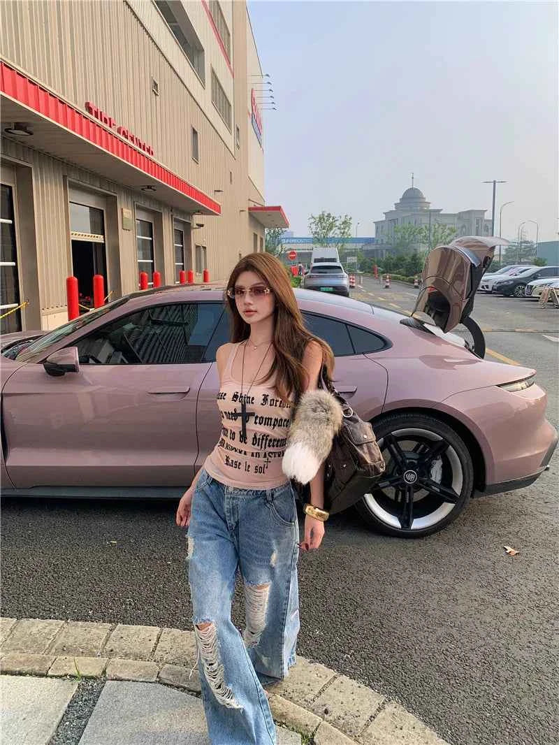 Women Essential Loose Straight Ripped Jeans