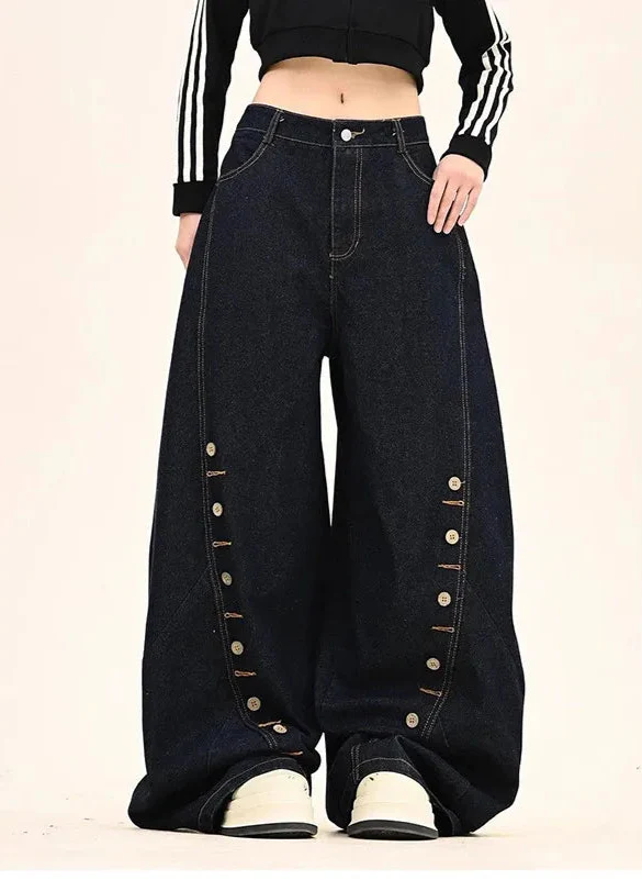Insulated 90s Style High Waist Wide Leg Jeans - Luxuryurbanwear