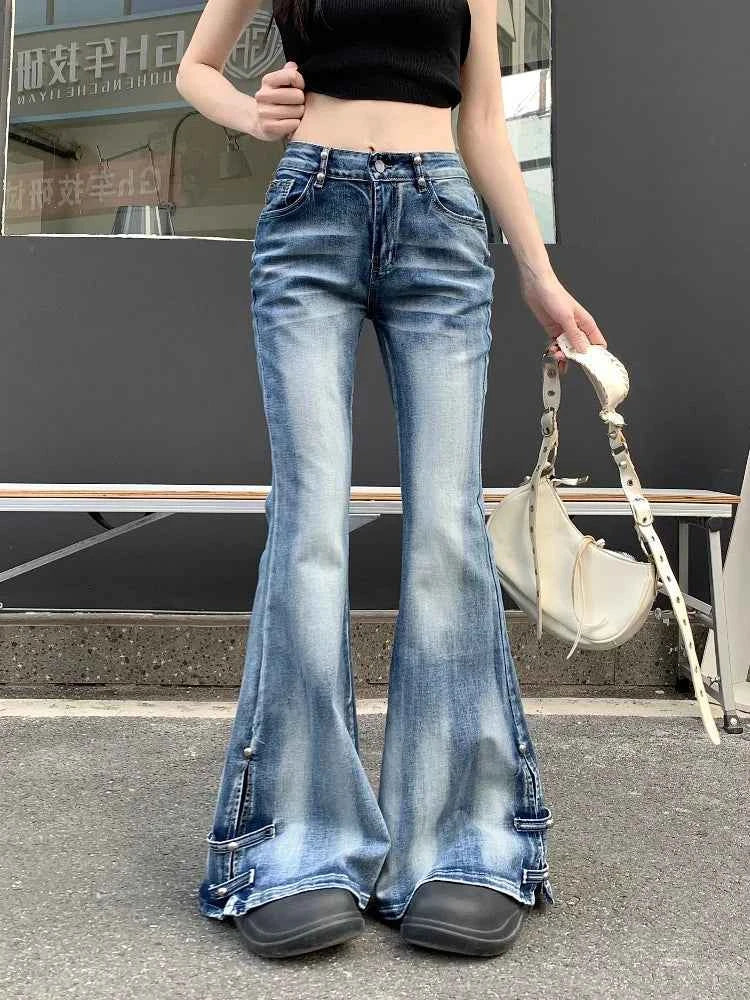 Distressed Blue Slim Flare Jeans