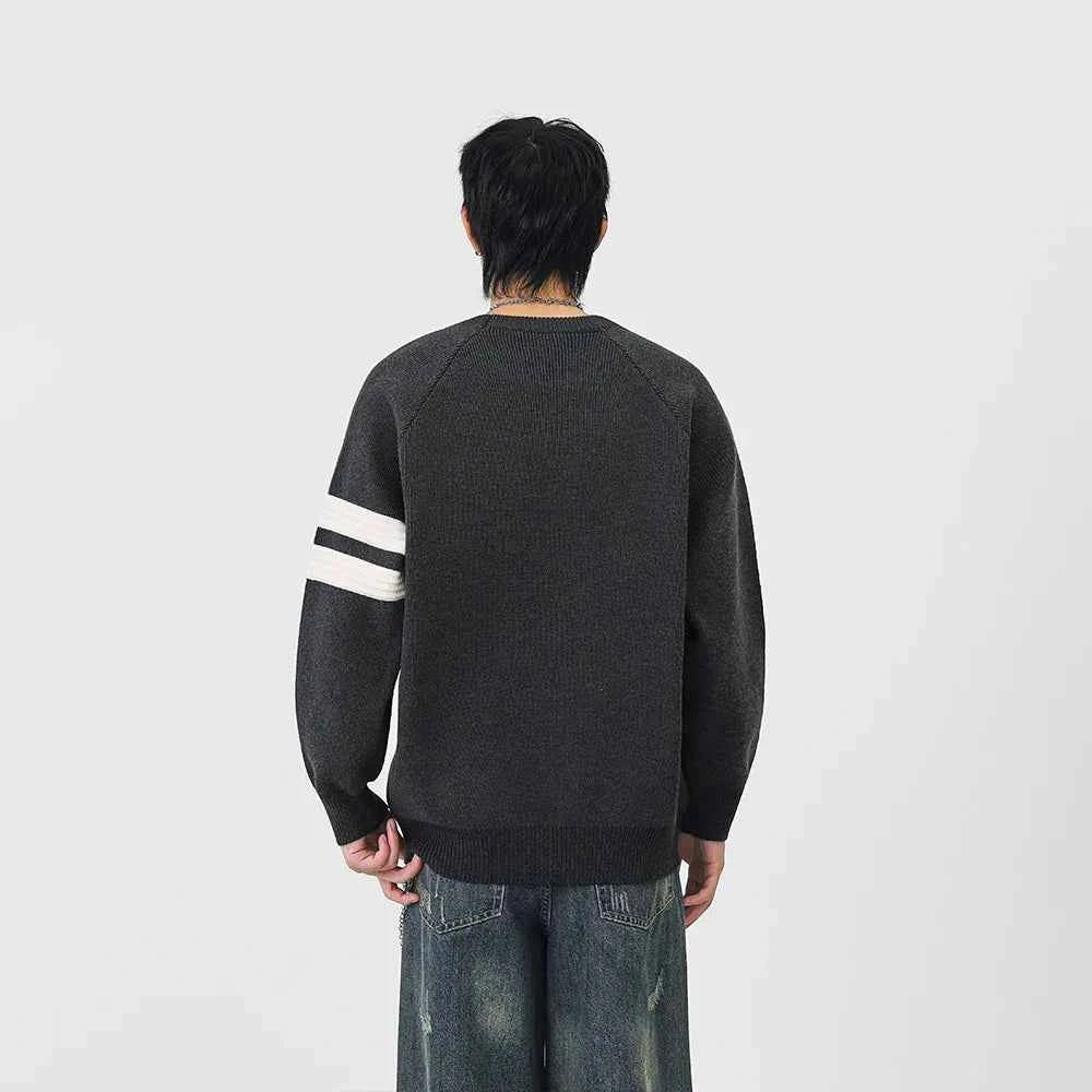 Striped Knit Crewneck Raglan Sleeve Sweater