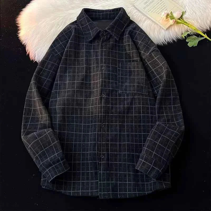 Men's Retro Plaid Hip Hop Corduroy Shirt
