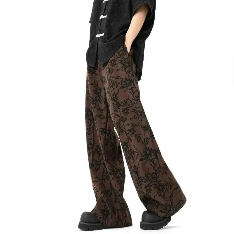 Retro Japanese Style Printed Wide Leg Pants