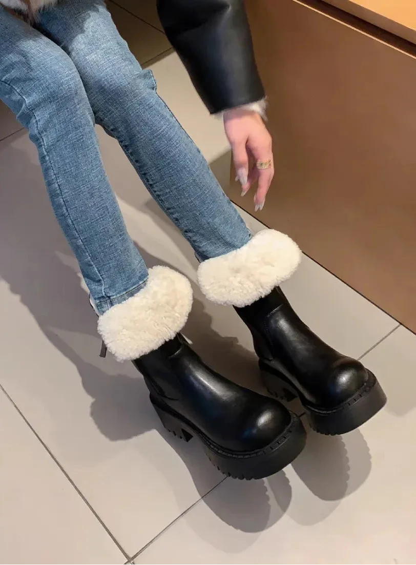 Winter Warm Plush Snow Waterproof Fur Boot - Luxuryurbanwear