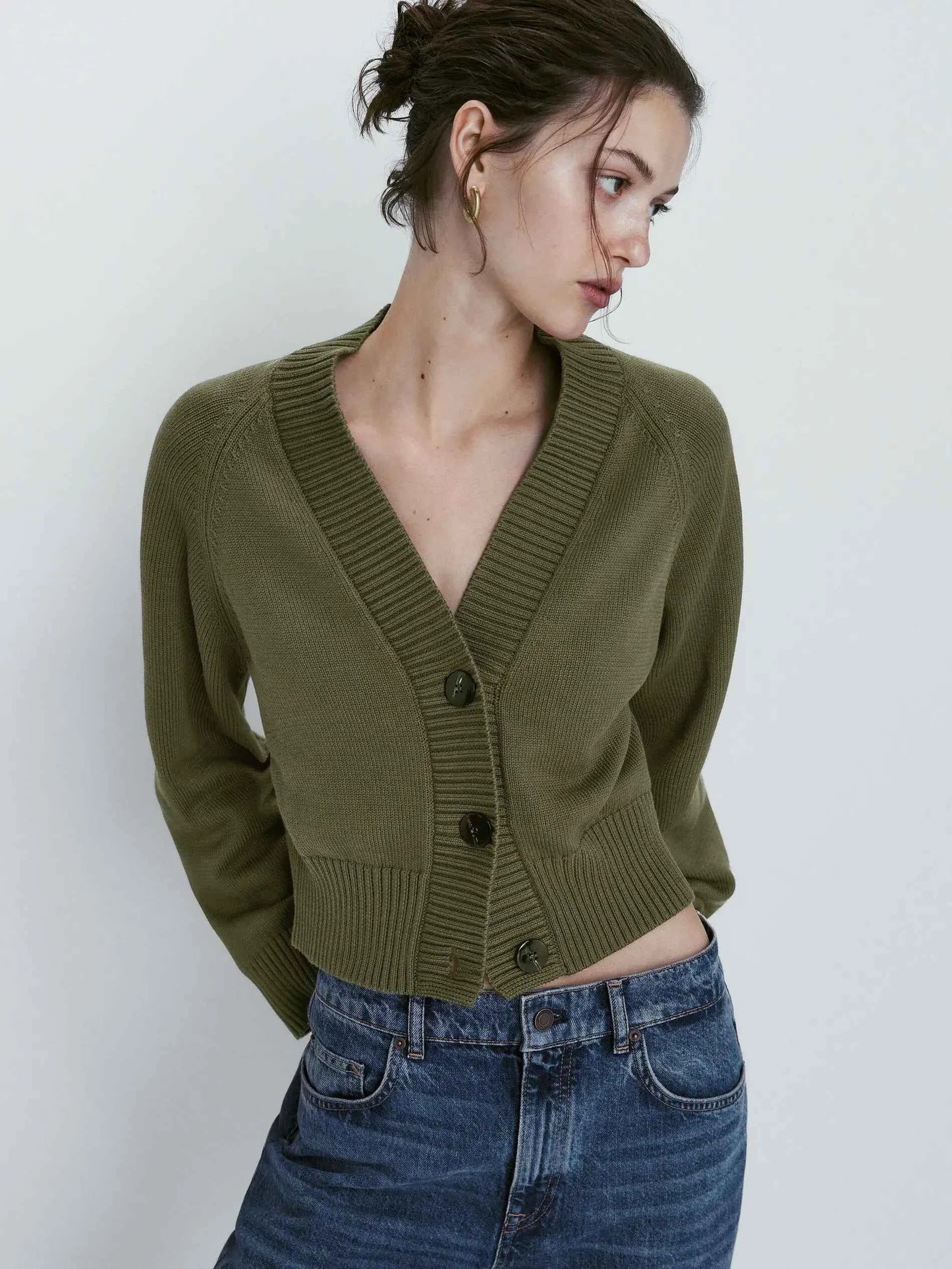 Ethereal Green Cool Slim Fit V-Neck Cardigan