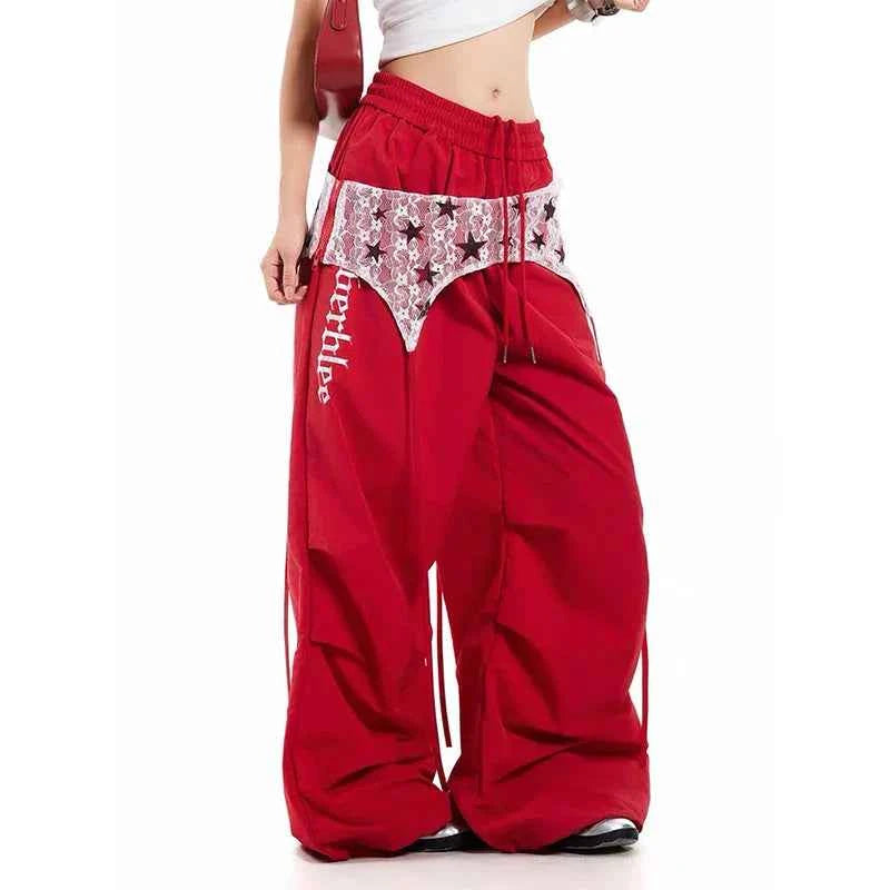 Durable Red Oversized Parachute Cargo Jogger