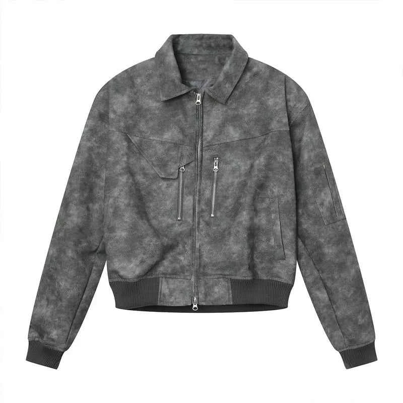 Men Pink Gradient Spring Leather Jacket