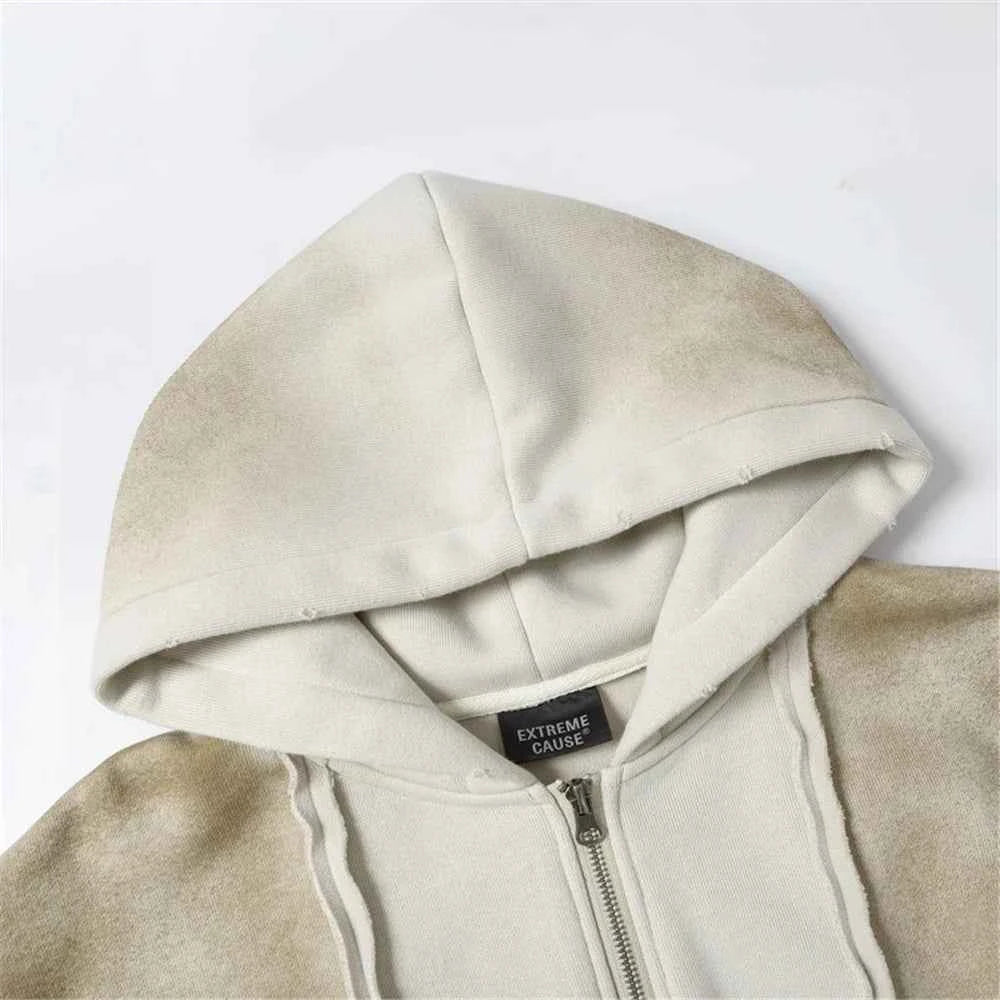 Warm Punk Gothing Patchwork Zip Up Hooded Sweatshirt
