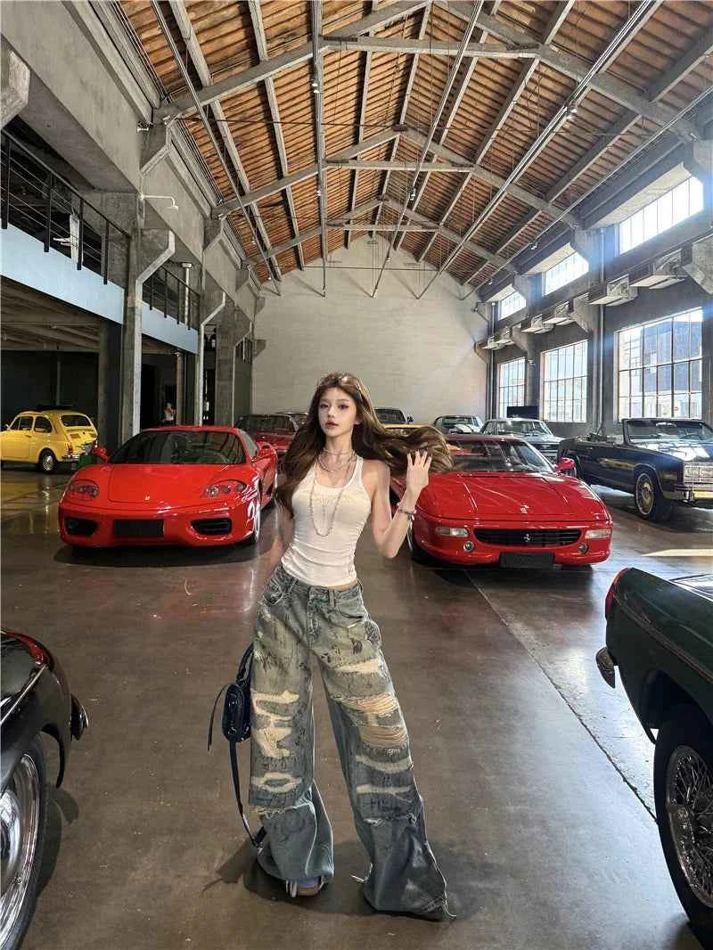 Vintage American Style Low Rise Ripped Jeans