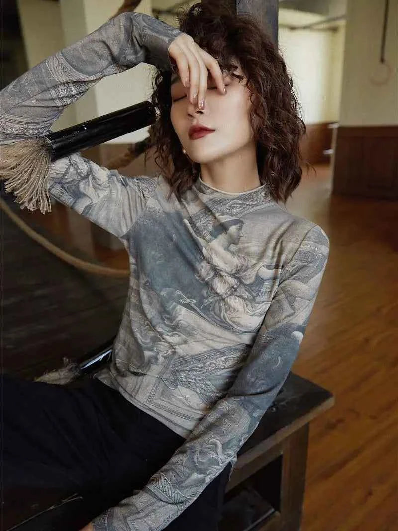 Renaissance Print Vintage Long Sleeve T-shirt