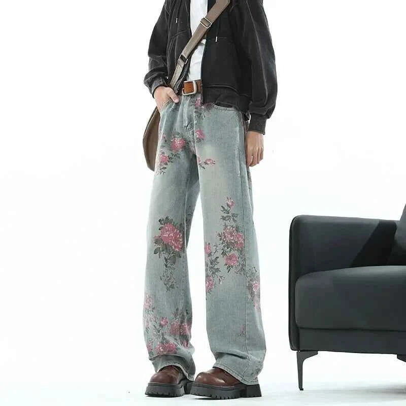Vintage Floral Loose Wide Leg Jeans