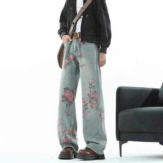 Vintage Floral Loose Wide Leg Jeans