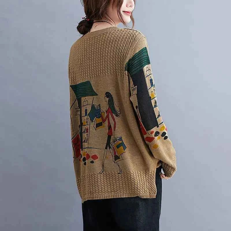 Literary Retro Comfort Anime Printing Sweater