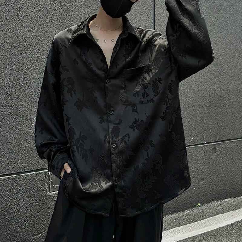 Solid Color Jacquard Lapel Pocket Shirt