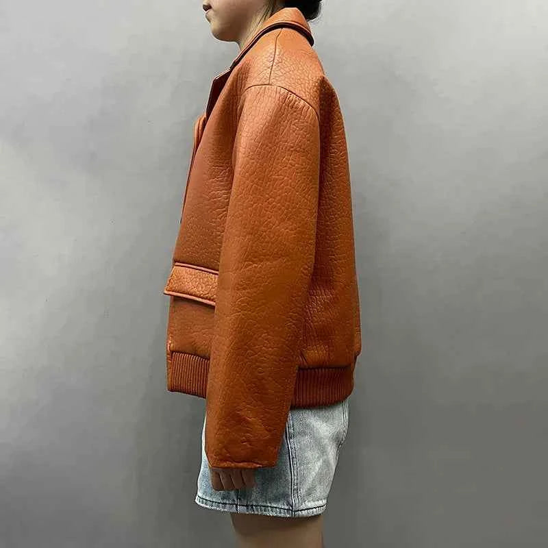 Vintage Bubble Genuine Sheepskin Leather Jacket