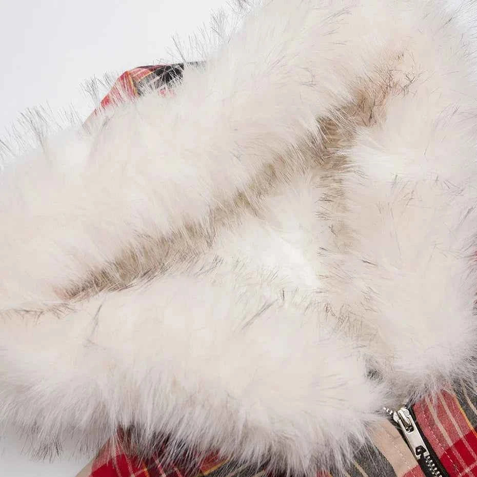 Winter Flexible Plaid Fox Fur Collar Retro Jacket