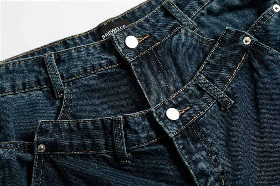 Trendy Streetwear Patchwork Baggy Wide Leg Jeans