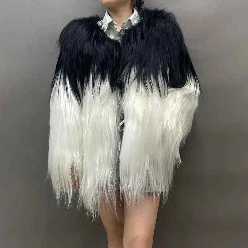 Luxury Mixed Color Goat Faux Fur Wool Jacket
