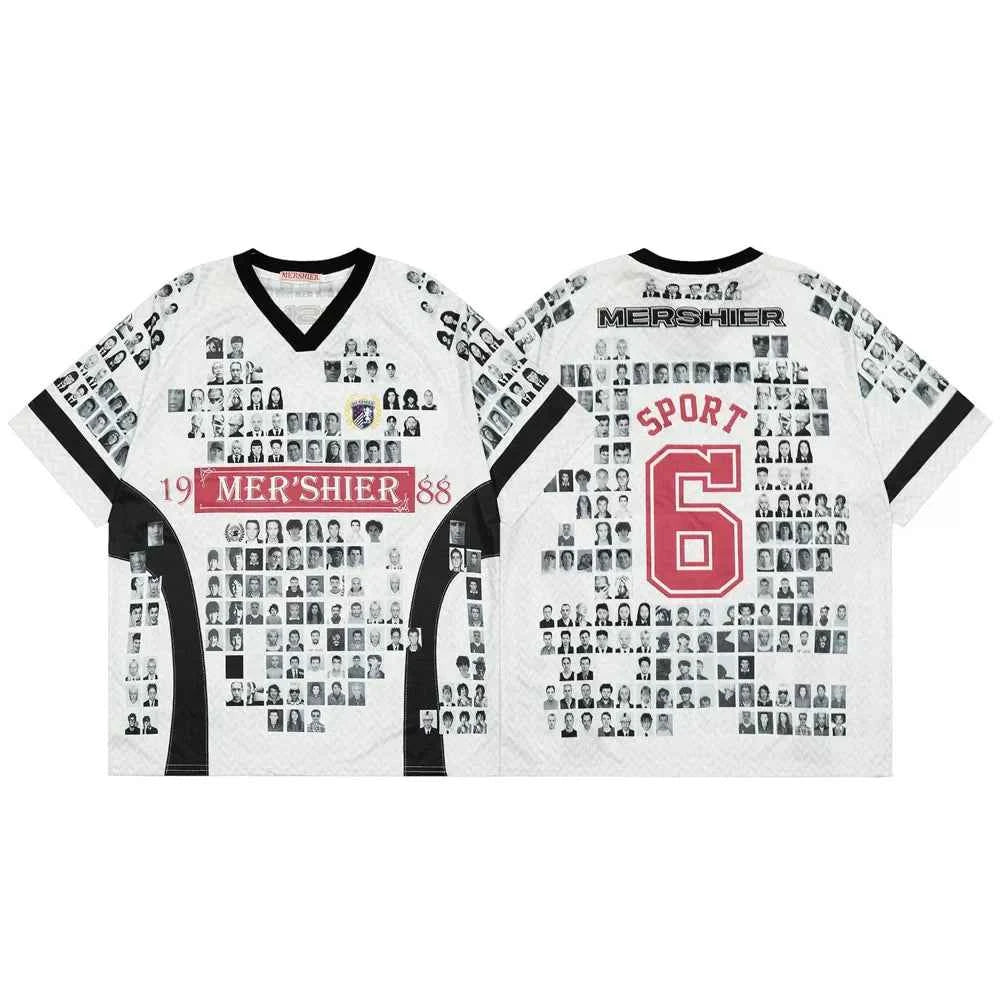 Y2K Vibrant Patchwork V-Neck Sport T-Shirt