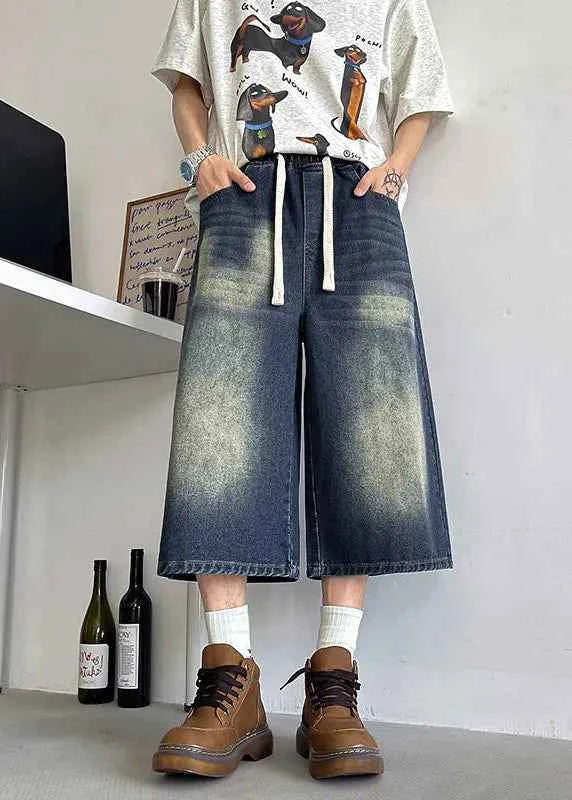 Comfortable Elastic Drawstring Waist Denim Jorts