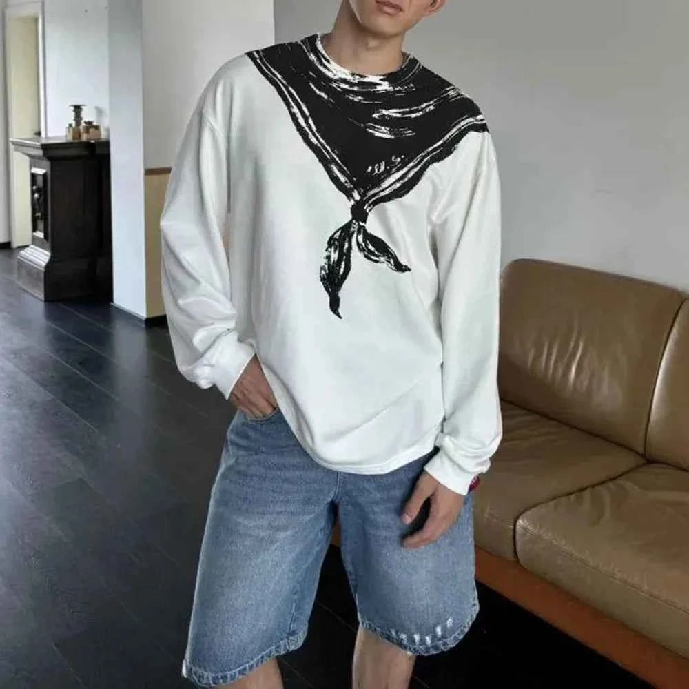 Contrast Black & White Fake Scarf T-Shirt