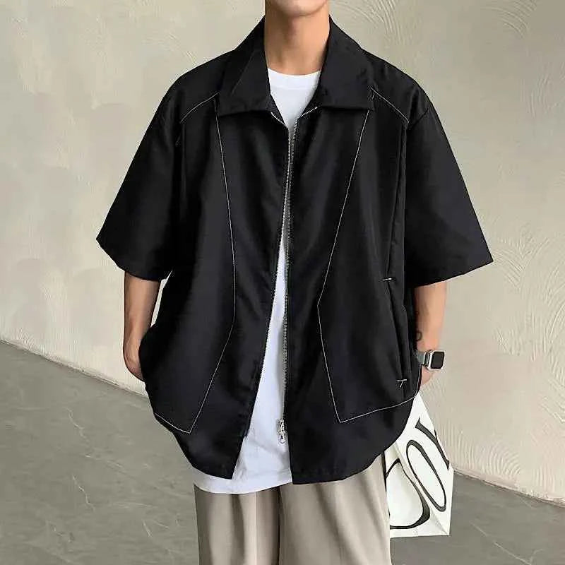 Casual Bright Thread Splicing Short Sleeved Zippper Shirt