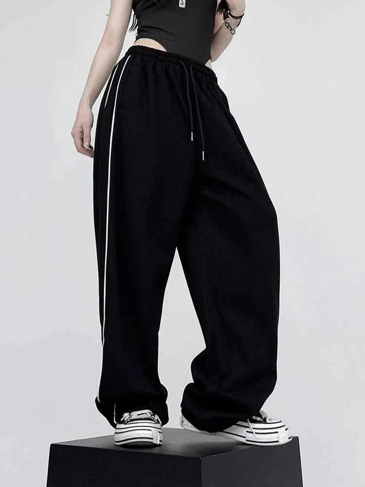 Women Vintage Retro Striped Letter Print Sweatpants