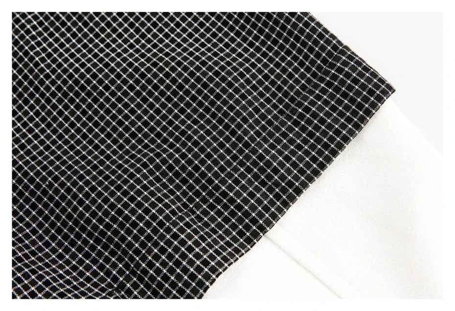 Y2K Oversized Fake Two Piece Plaid Long Sleeve Shirt