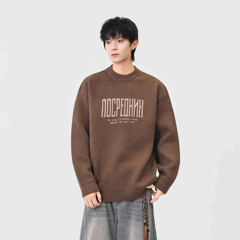 Cozy Winter Letter Print Crew Neck Knitted Sweater