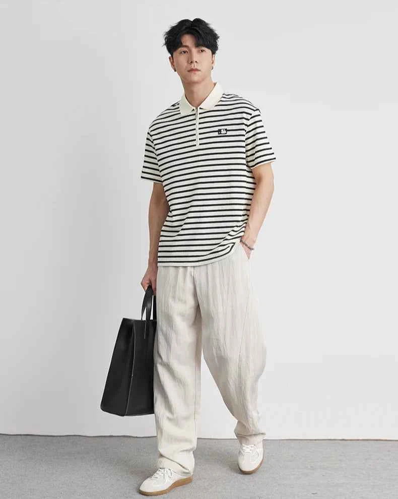 Men's Casual Stylish Korean Striped Polo T-Shirt