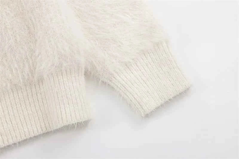 Fuzzy Oversized Cat Print Knit Jumper Sweater
