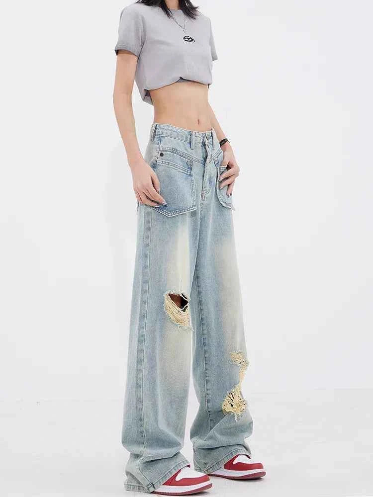 Vintage Cutting High Waist Wide Leg Jeans