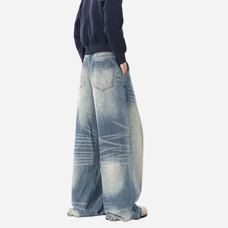 Streetwear Blue Washed High Waist Wide Leg Denim Jeans