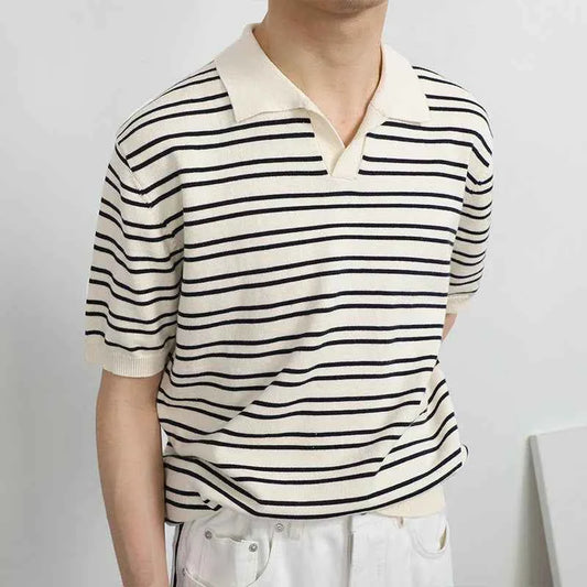Men's Comfort Luxury Knitted Striped Polo T-Shirt