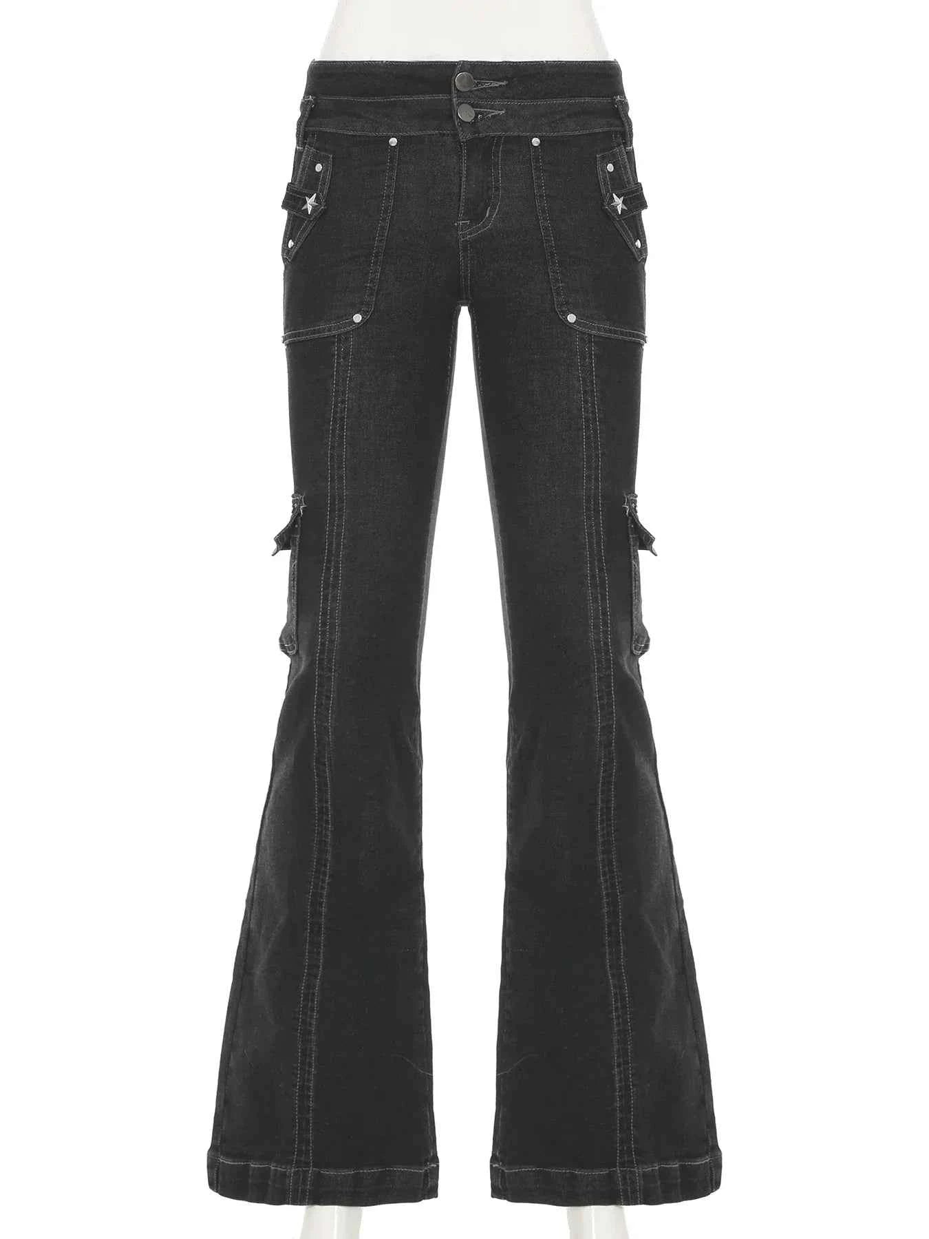 Studded Star Patchwork Denim Cargo Jeans