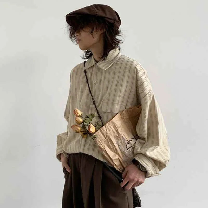 Vintage Striped Loose Casual Long Shirt