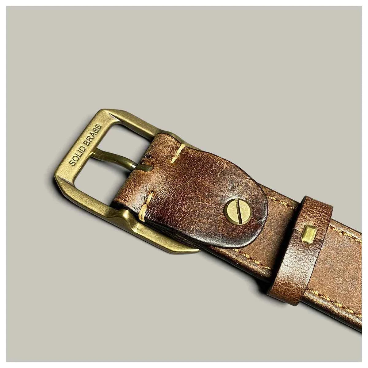 Retro Handmade Brown Leather Engraved Belt