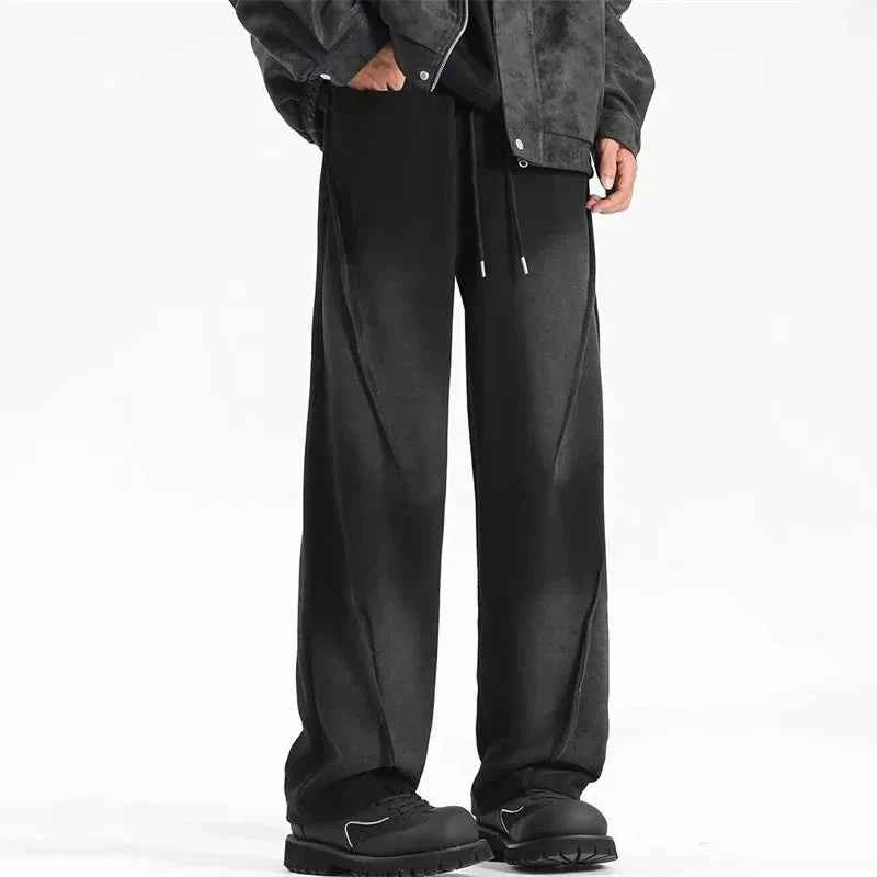Men's Casual Pleated Drawstring Straight Leg Sweatpants