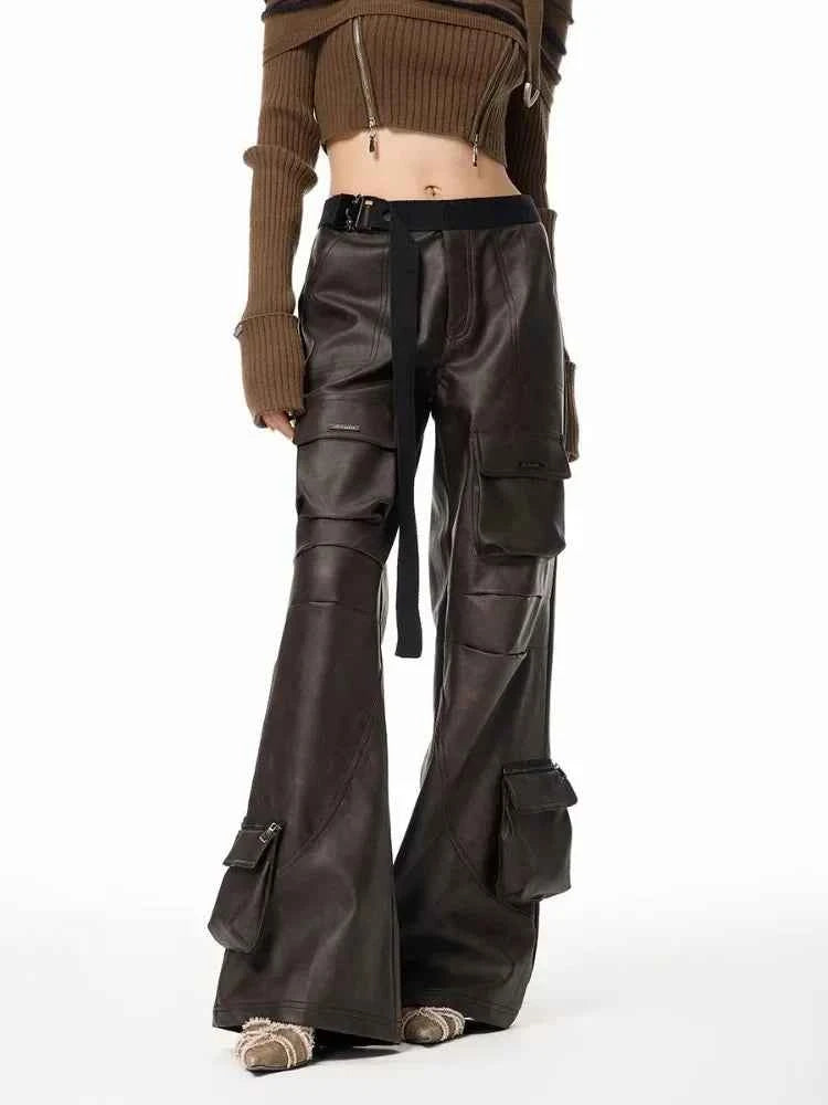 Vintage American Style Leather Cargo Pants
