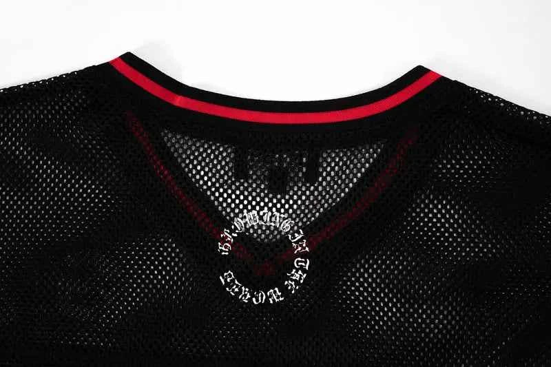 Breathable V-Neck Collar Mesh Graphic Printed T-Shirt