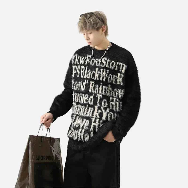 Cozy Knitted Round Neck Letter Print Sweater