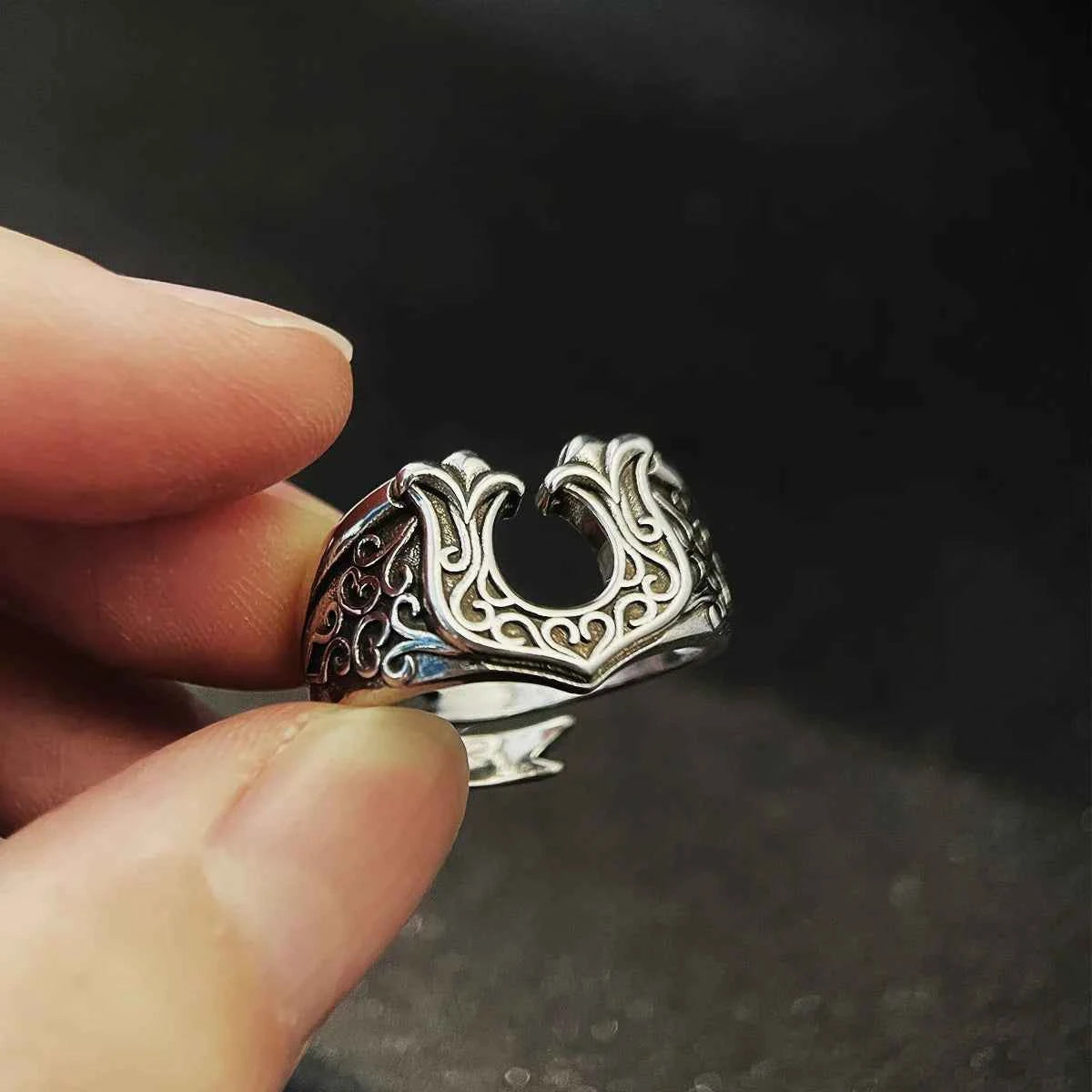 Gothic Adjustable Lucky Horseshoe Ring
