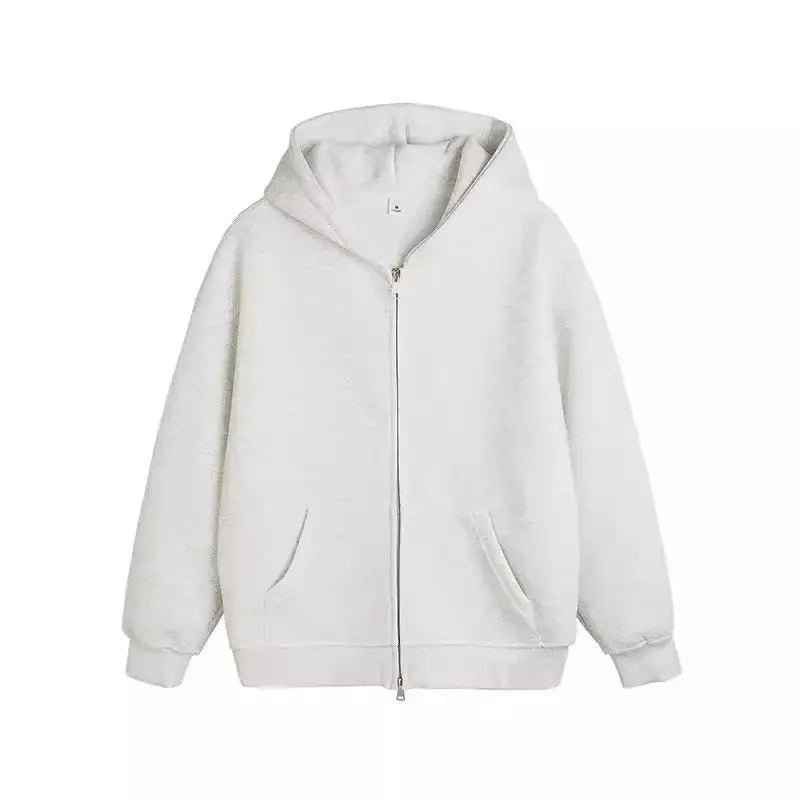 Plain Color Double Zipper Hoodie