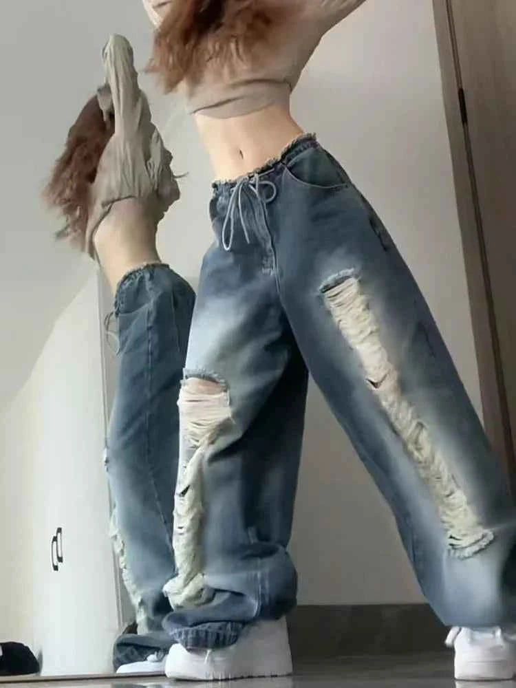 Vintage Ripped Hip Hop Wide Leg Jeans