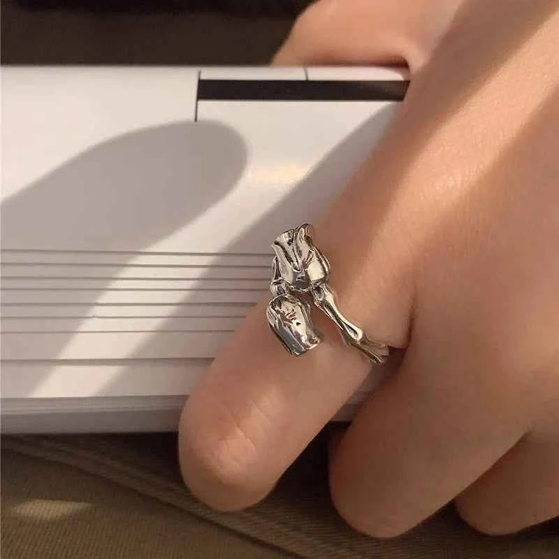 Adjustable Retro Rose Bud Cool Open Ring